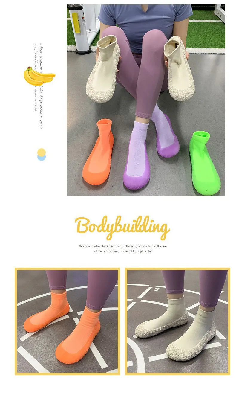 Woman Anti-slip Yoga Fitness Socks Shoes Children Kids Teen Girls Luminous Sport Socks Breathable Cotton Non-slip Jelly Shoes