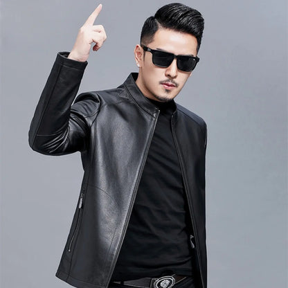 Winter Fur Leather Jacket Men Genuine Leather 2025 New Mandarin Collar Sheepskin Coat Male Leather Jacket Motorcycle Clothing