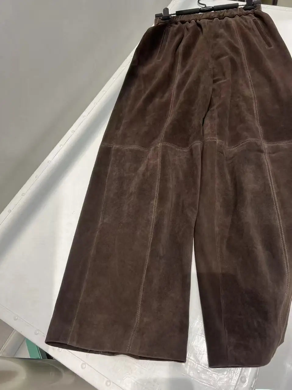 Retro Suede Leather Cropped Pants for Women Femae Genuine Leather Wide Leg Floor Long Trousers Straight Cylinder Spodnie Damskie