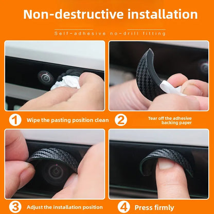 Car Reversing Camera Rain Cover Car Rear Camera Rain Cover Carbon Fiber Pattern Car Rear View Camera Protection Trim Dust Shield