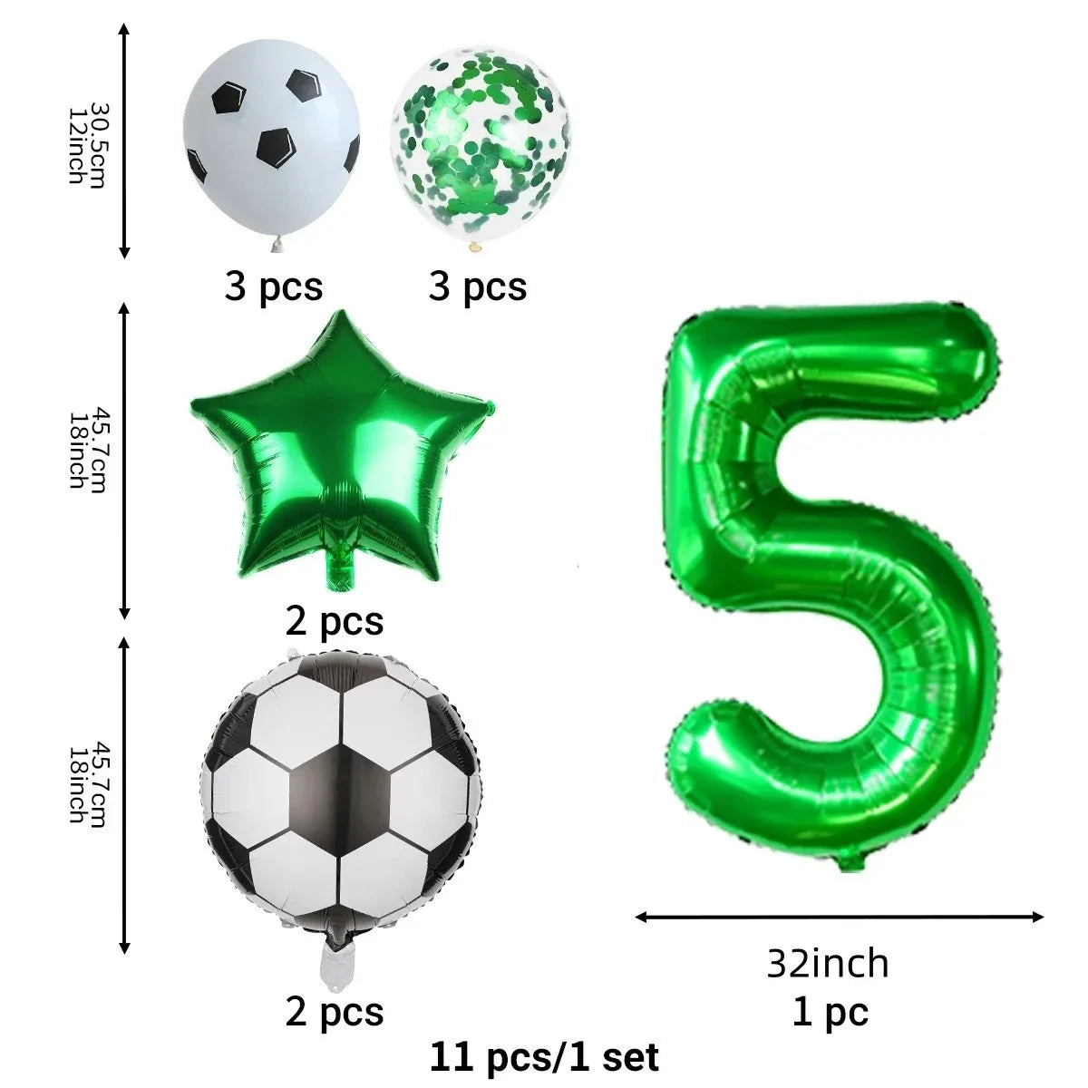 11 Pcs Football Theme Party Decoration balloon Set Birthday and Anniversary Number123456789 Green balloon for Champions Cup