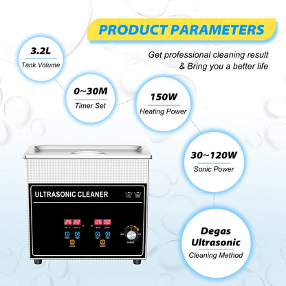 Ultrasonic Bath 3.2L 180W Cleaner Machine Power Adjust Hot Water Cleaning Bath Oil Nozzle Spark Plug Small Fuel