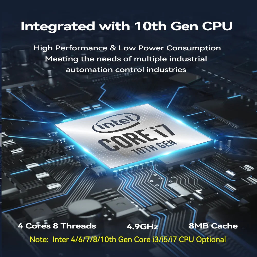XCY Fanless IoT Industrial Mini PC Intel Core I5-1335U 2x COM RS232 2x LAN 8x USB WiFi SIM 4G LTE Windows 10/11 Linux PXE WOL