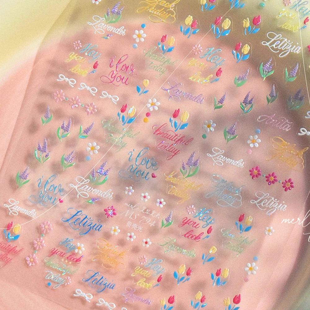 Bohemian Pattern Colorful Love Heart Moon Pearl Crystal Rhinestone 5D Nail Art Sticker Self Adhesive Decoration Manicure Decal