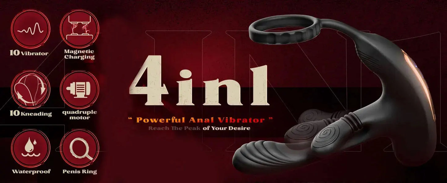 360° Circular Kneading Anal Vibrator Male Prostate Massager with Cock Ring 3 in 1 L-Shaped Vibrators Adult Anal Sex Toy for Gay