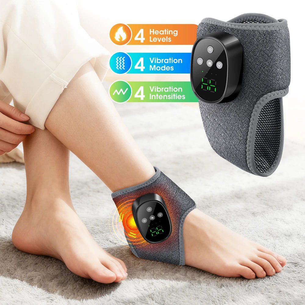 Cordless Electric Ankle Guard 4-Level Heated Vibration Massager Hot Compress Ankle Brace for Left And Right Foot