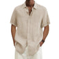 men Cotton Linen Hot Sale Men's Short-Sleeved Shirts Summer Solid Color Turn-down collar Casual Beach Style Plus Size tops