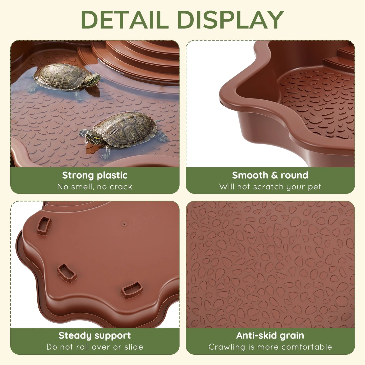 Turtle Bathing Pool Plastic Reptile Water Bowl with Ramp Non Slip Feeding Tray for Tortoise Gecko Frog Snake Terrarium Decor