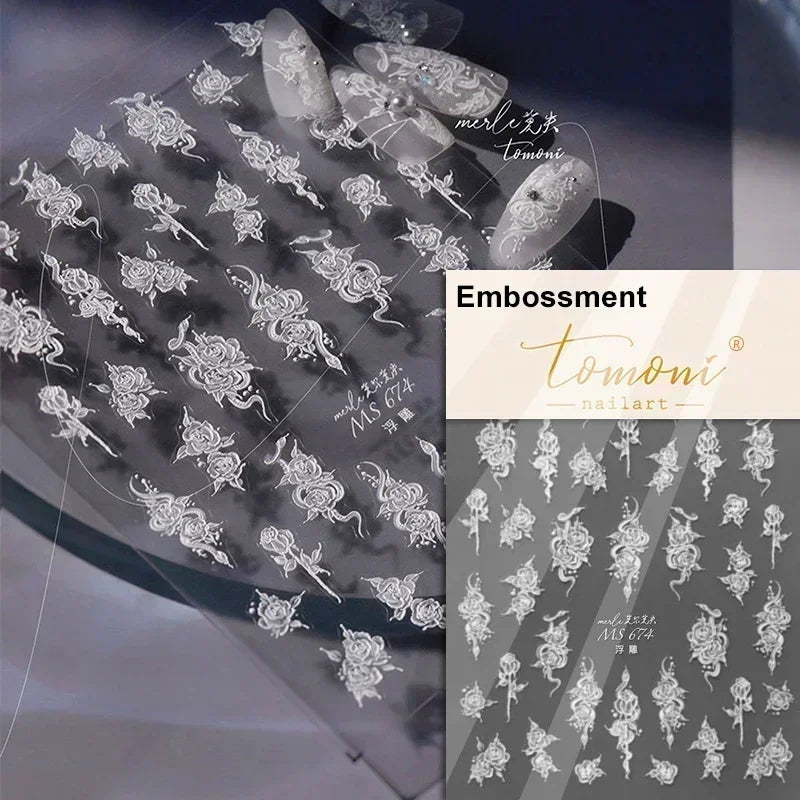 5D Gold Stamped Silver Sun Stars Snake Nail Art Stickers Totems Reliefs Self Adhesive Dark Chinese Style Manicure Decals