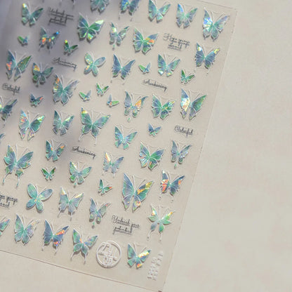 Shiny Jelly Butterfly Charming Golden Gradient Bowknot 5D Self Adhesive Nail Art Sticker Flower Petal Rhinestone Manicure Decals