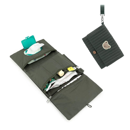 Foldable Hanging Diaper Organizer Bag - Multi-Compartment Essentials Storage Pouch with Wipe Holder & Diaper Pocket