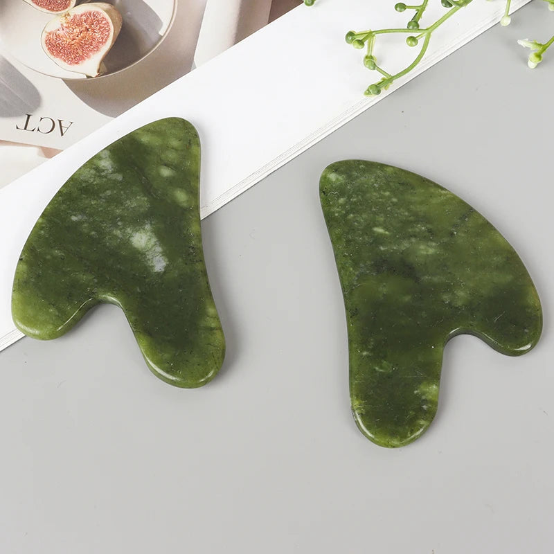 Helu Jade Gua Sha Tool Xiuyan Jade Heart-shape Massager Neck Massage Natural Massager Jade Guasha Scraper