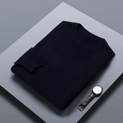 Classic Solid Color Men's O-neck Sweater Autumn Winter 100% Merino Wool Knitted Pullover Long Sleeve Warm Loose Casual Men Tops