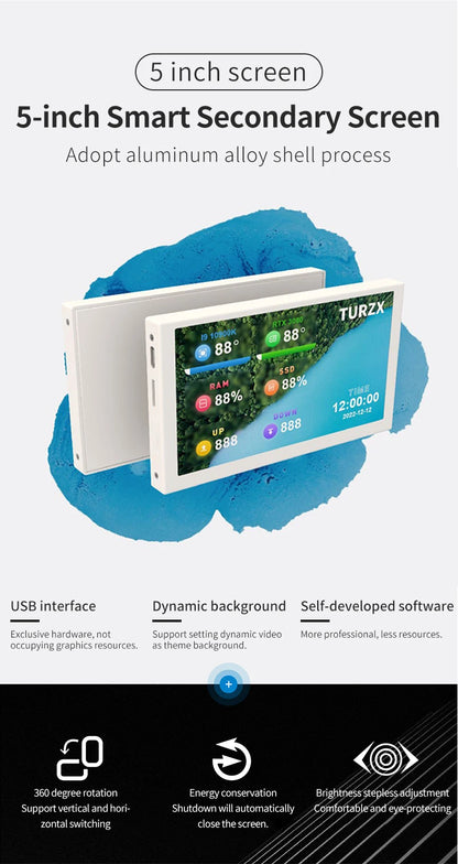 3.5 / 5 Inch IPS Type-C Secondary Screen Mini Computer USB Display CPU GPU RAM HDD Monitor with Holder Metal Case No Use AIDA64