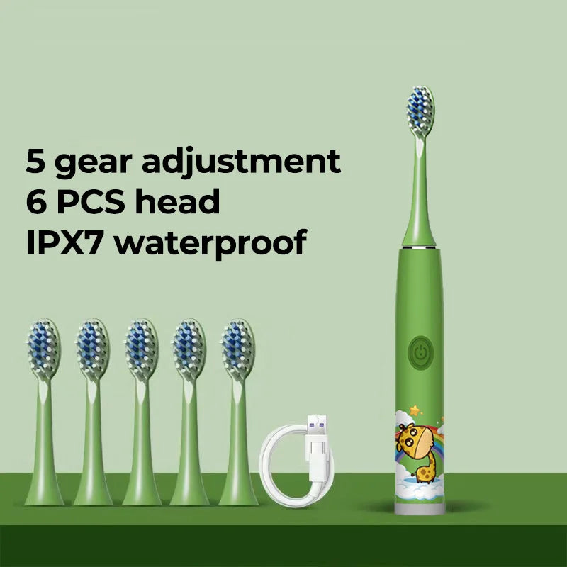 Kids Sonic Electric Toothbrush Rechargeable Smart Timer Colorful Cartoon Teeth Whitening Portable USB Charging  Tooth Brush