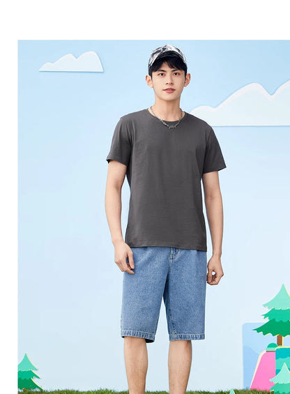 Semir Short Sleeve Men T-Shirt Cotton 2026 Summer New Man Clothing Thin And Versatile T Shirt Couples Solid Color Tops