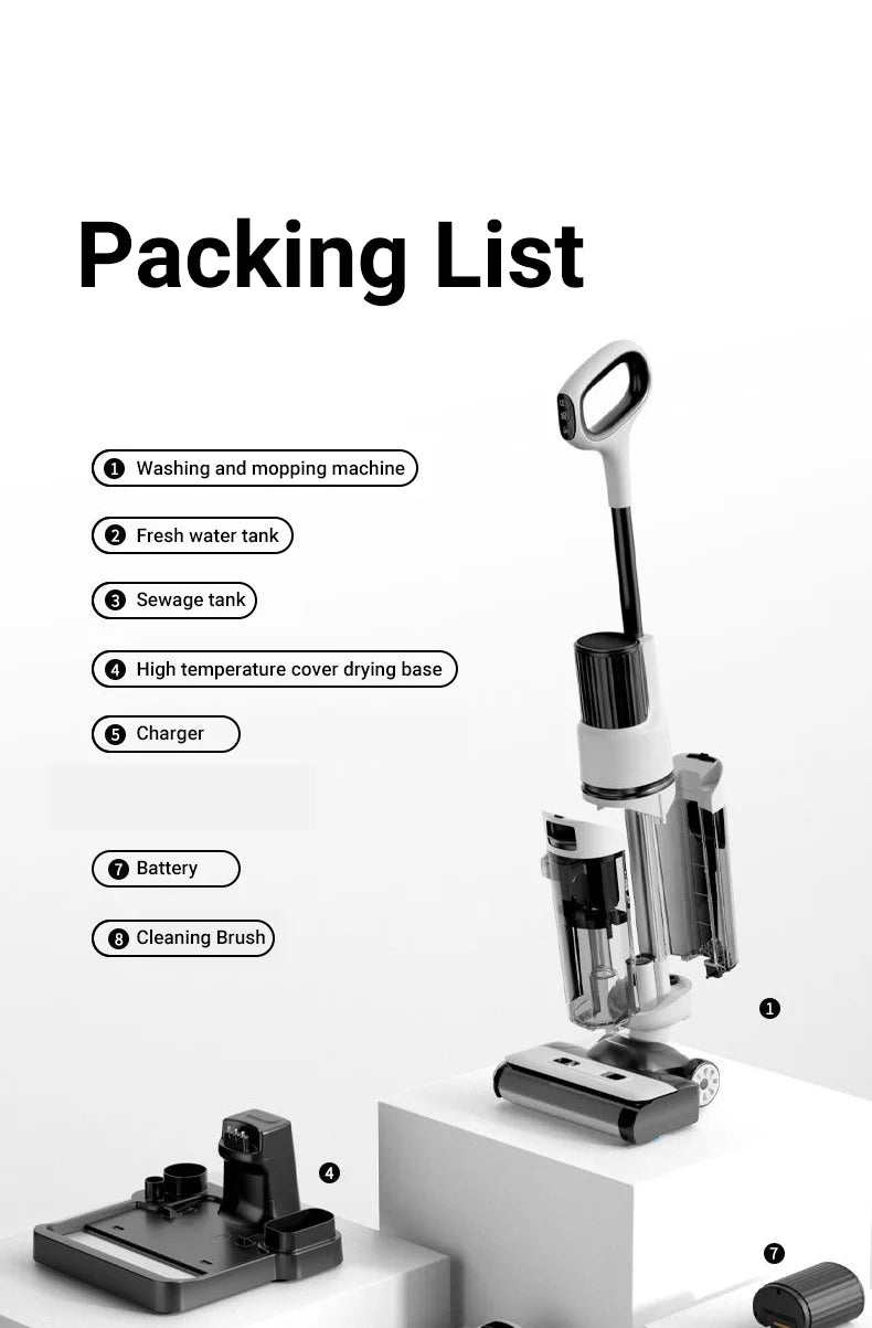 DIVEDEER 15000Pa Wireless Wet Dry Vacuum Cleaner Smart Cordless Mop Floor Cleaner Self-Cleaning Auto Suction Floor Washer