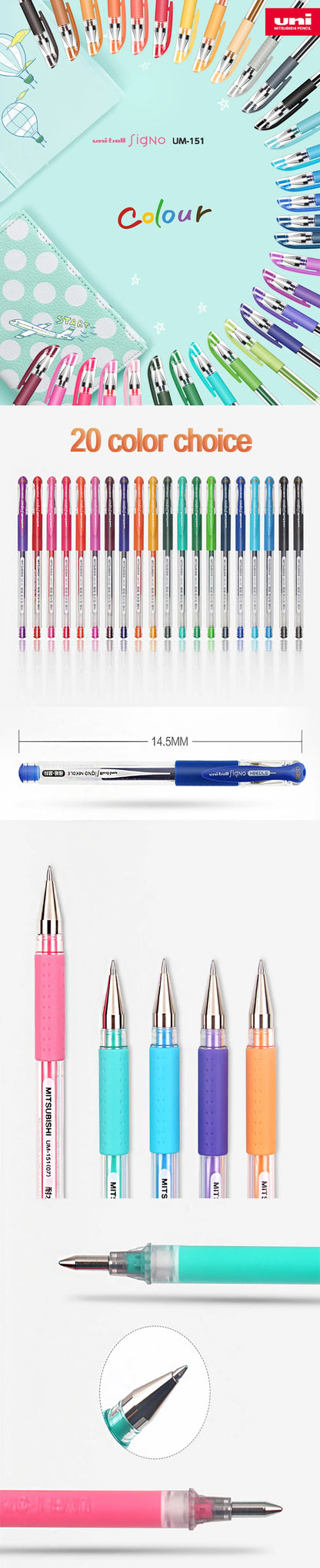 Japan Uni UM-151 Gel Pen 0.38mm Bullet Tip Writing Smooth Student Notes Special School Supplies 20 Colors Available Stationery