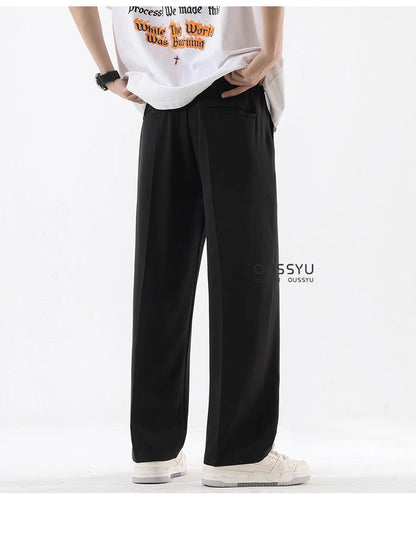 Spring Summer Smooth Casual Pants Men Business Elastic Waist Black Grey Khaki Suit Trousers Male Work Office Plus Size S-5XL