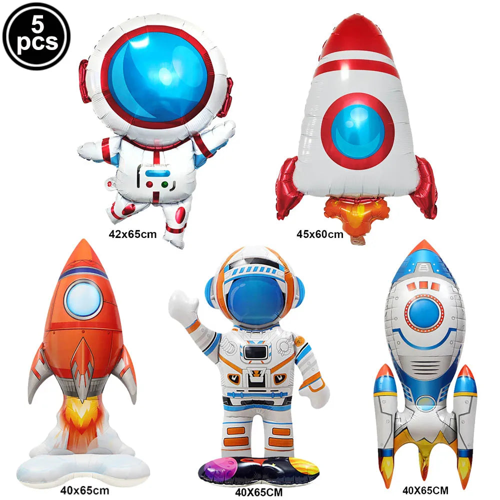 Blue Planet Astronaut Space Disposable Tableware Kids Birthday Table Decorations Paper Plate Cup Napkin Astronaut Rocket Balloon