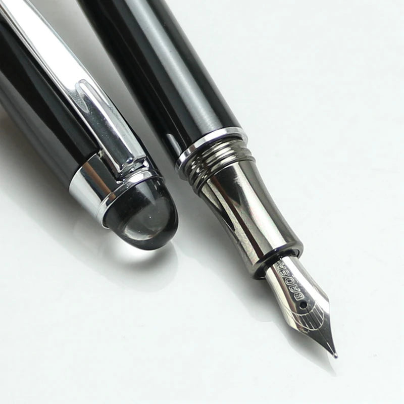 Baoer 79 Rollerball /Ballpoint Pen  Black Matte Silver Line Rotating Crystal Cover Office School Supplies Writing