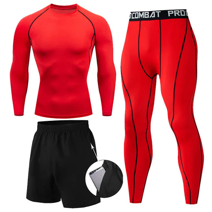 Men's 2/3pcs sets Boxing suit rashguard male kit MMA compression clothing men long-sleeved t-shirt+leggings tracksuit Sport Suit