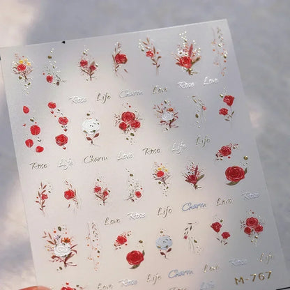 White Flower Petal Cherry Blossom Peach Blossom Falling Petal Floral Gradient 5D Self Adhesive Nail Art Sticker Manicure Decals