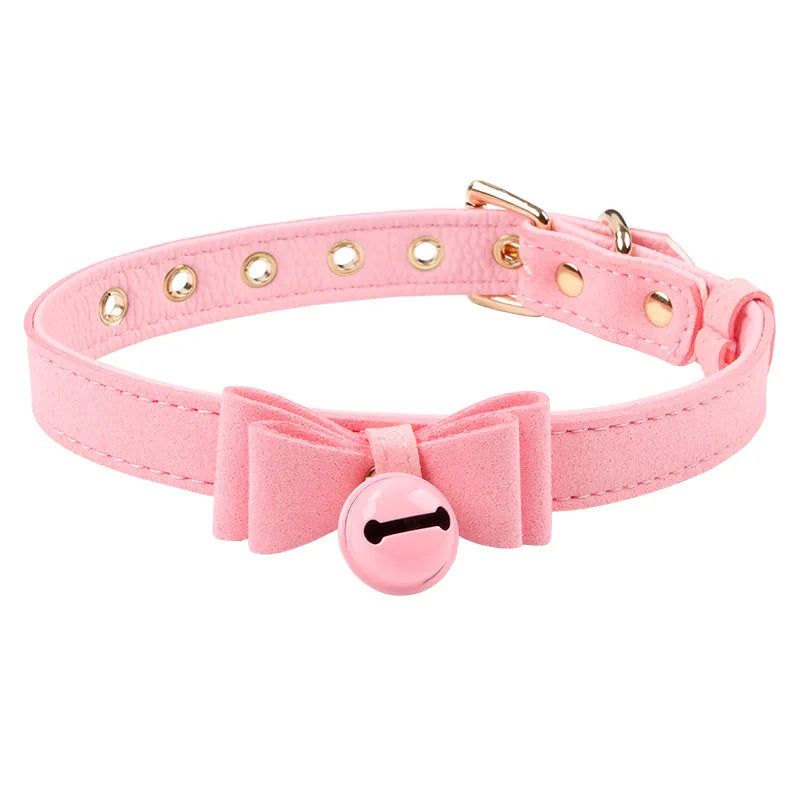 6 Colors Sexy PU Leather Bowknot Necklace Collar With Bell Bdsm Cosplay Slave For Women Bondage Gothic Choker Exotic Accessories