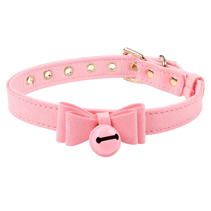 6 Colors Sexy PU Leather Bowknot Necklace Collar With Bell Bdsm Cosplay Slave For Women Bondage Gothic Choker Exotic Accessories