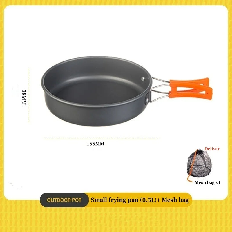 Camping Cookware Cooking Kettle Pot Hiking Picnic Equipment Portable Frying Pan Hanging Pot, Hiking Picnic Tableware