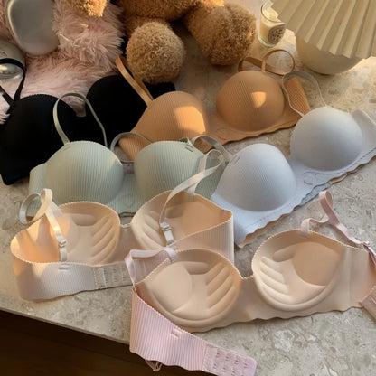 Sexy Push-Up Seamless Bra Women's Non-wire Ribbed Bralette Soft Fixed Half-Cup Underwear Invisible Bra Small Chest Lingerie S-XL