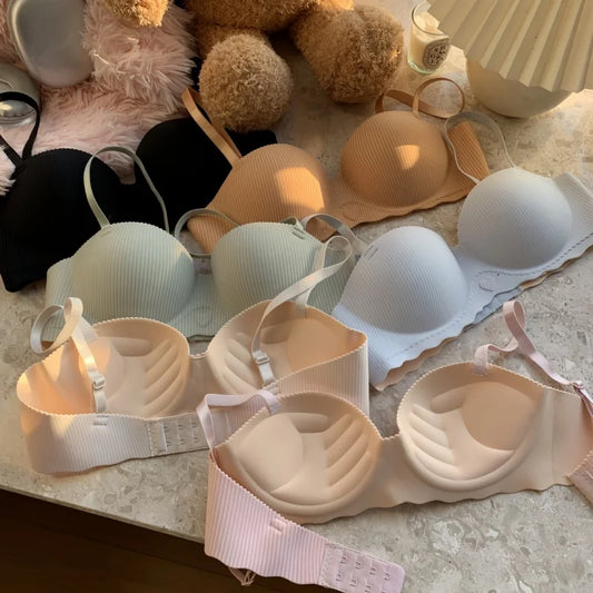 Sexy Push-Up Seamless Bra Women's Non-wire Ribbed Bralette Soft Fixed Half-Cup Underwear Invisible Bra Small Chest Lingerie S-XL