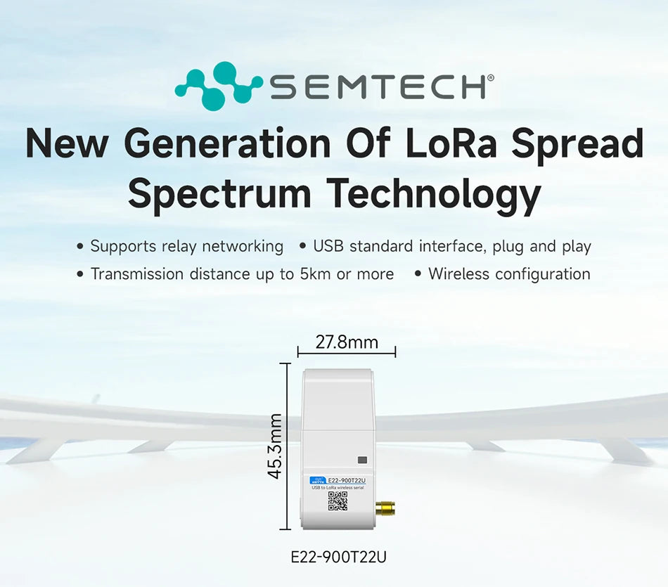868.125MHz 915MHz Lora Wireless Module CDSENET E22-900T22U with Antenna 22dbm LBT RSSI Long Distance 5Km USB Low Power