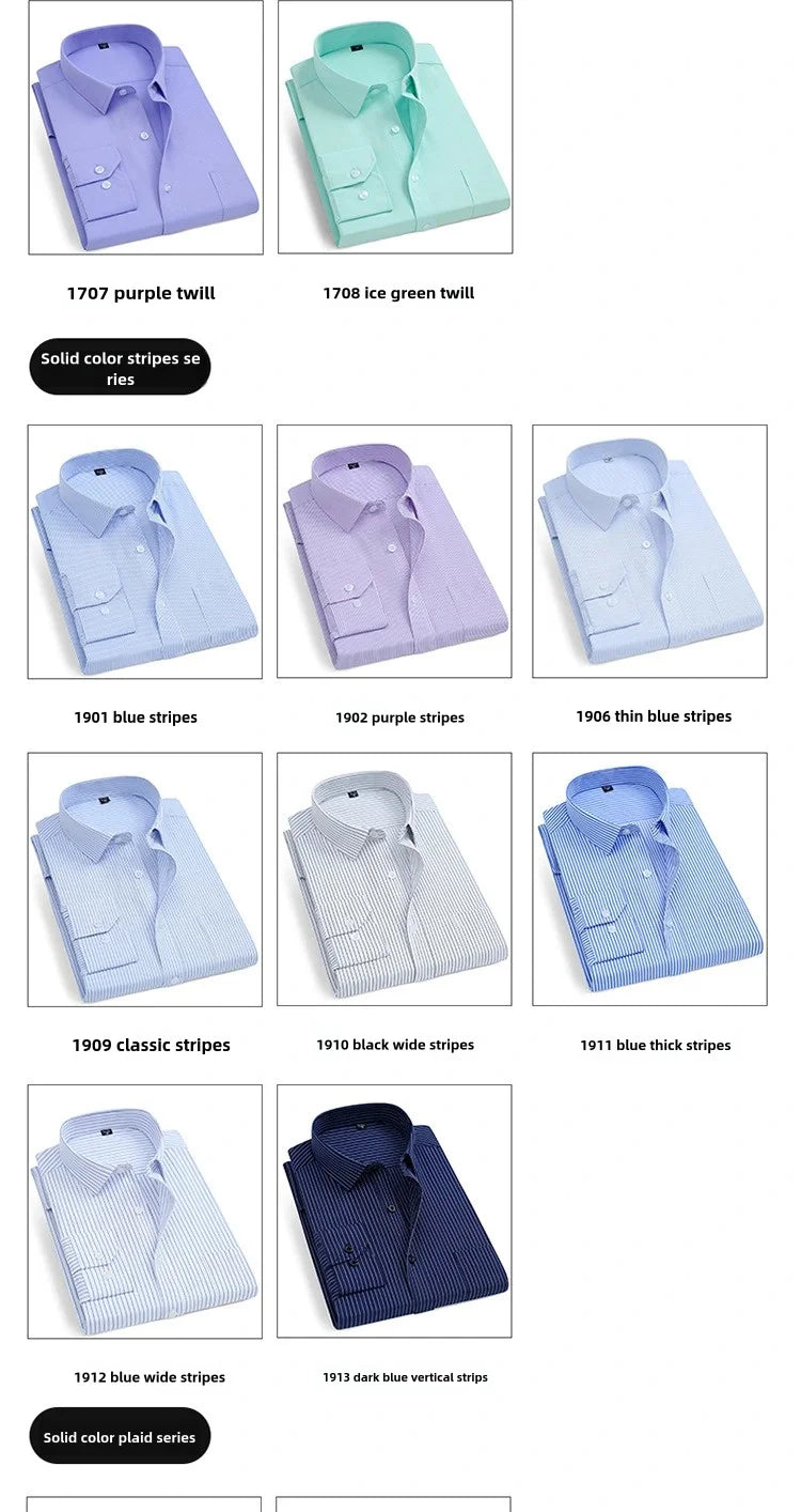 Men's Long-Sleeved Shirt Business Casual Solid Color Striped Plaid Spring Summer Free Ironing All Fit Tooling Comfortable