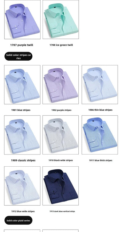 Men's Long-Sleeved Shirt Business Casual Solid Color Striped Plaid Spring Summer Free Ironing All Fit Tooling Comfortable
