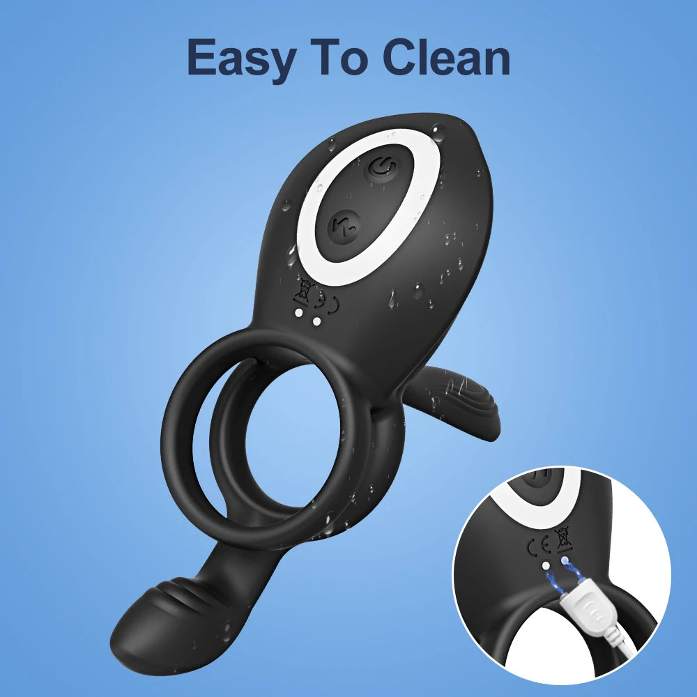 Cock Ring Vibrating for Men Ejaculation Delay Male Erectile Penis Ring G-Spot Clitoris Anal Stimulator Adult Sex Toy for Couples