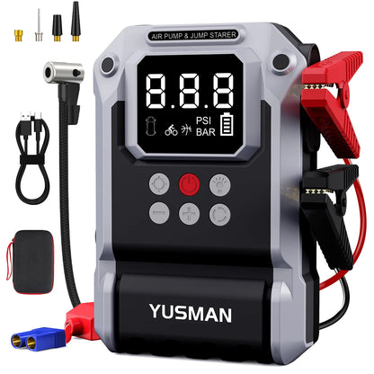 Car Battery Jump Starter with Air Compressor, 12V 1000A/1500A PEAK 26800mah Portable Car Jump Starter with 150 PSI Inflator (for ALL Petrol or 10L Diesel), Emergency LED Flashlight