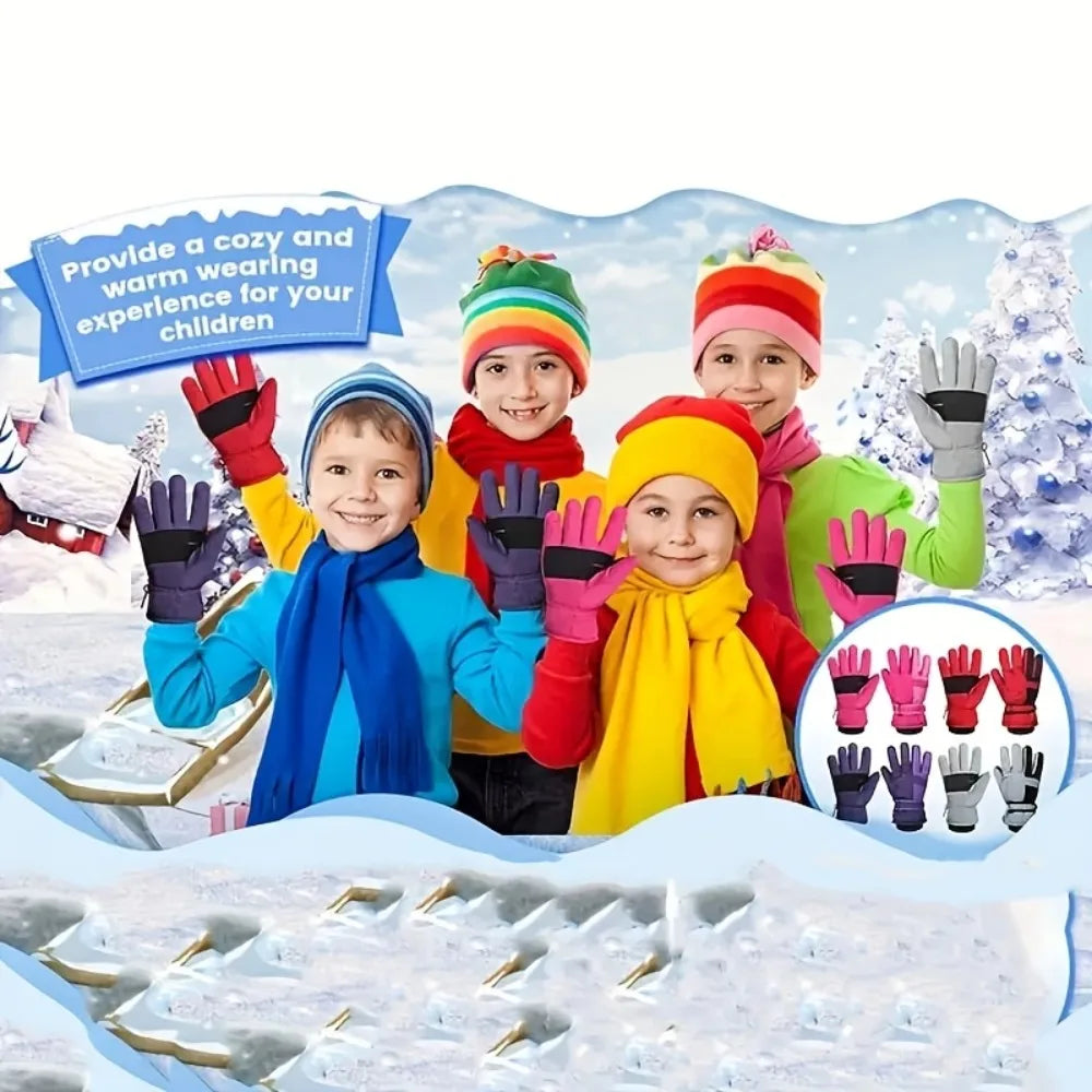 Winter Snow Gloves for Boys Girls Ages 10-14, Warm Knit Windproof for Skiing Cycling Fishing, Machine Washable