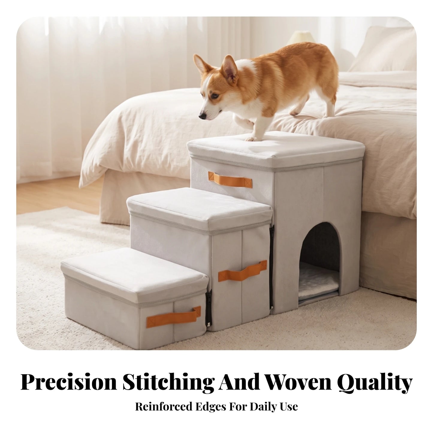 Pet Stairs with House Portable Pet Stairs with Storage Dog Steps with Storage Sturdy Furniture Cozy for Small Dogs, Sofa, Bed