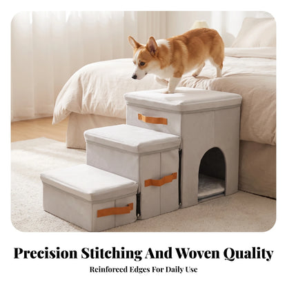Pet Stairs with House Portable Pet Stairs with Storage Dog Steps with Storage Sturdy Furniture Cozy for Small Dogs, Sofa, Bed
