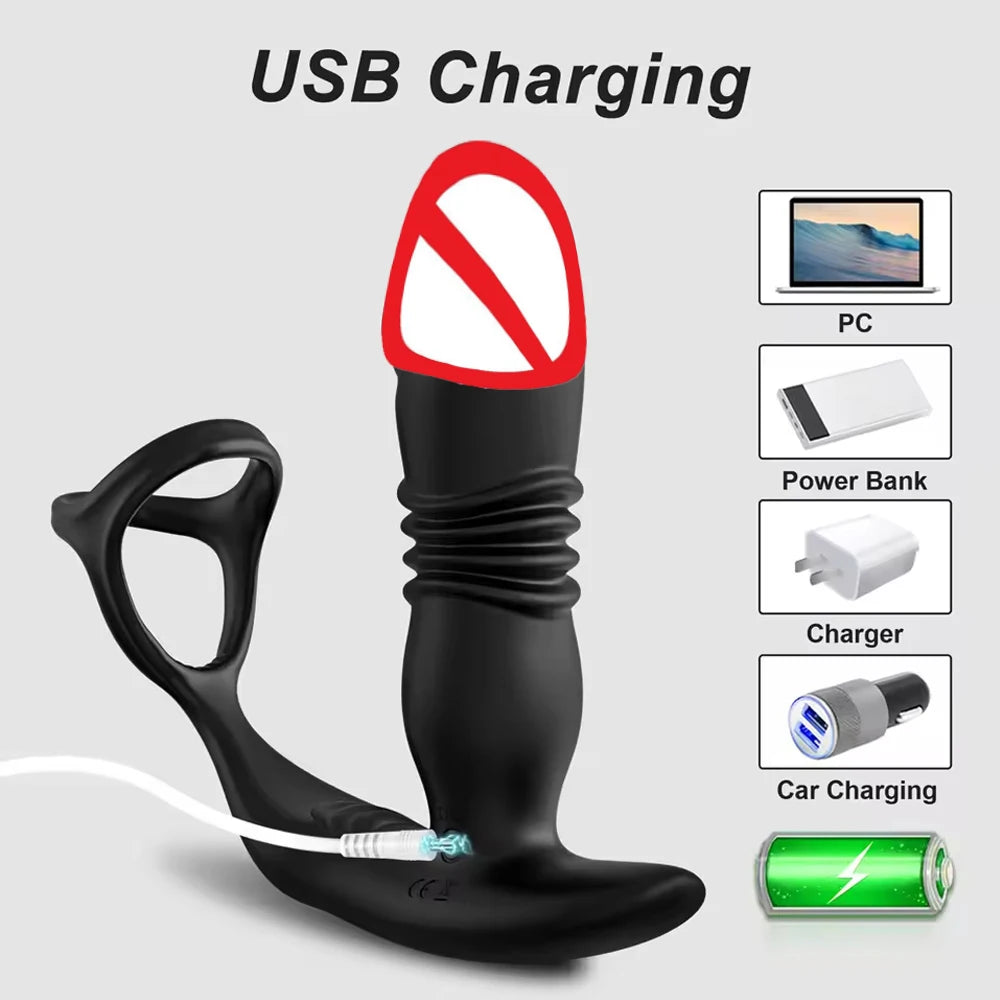 APP Control Male Thrusting Prostate Massager Anal Vibrator for Men Delay Ejaculation Penis Cock Ring Butt Plug Sex Toy for Adult