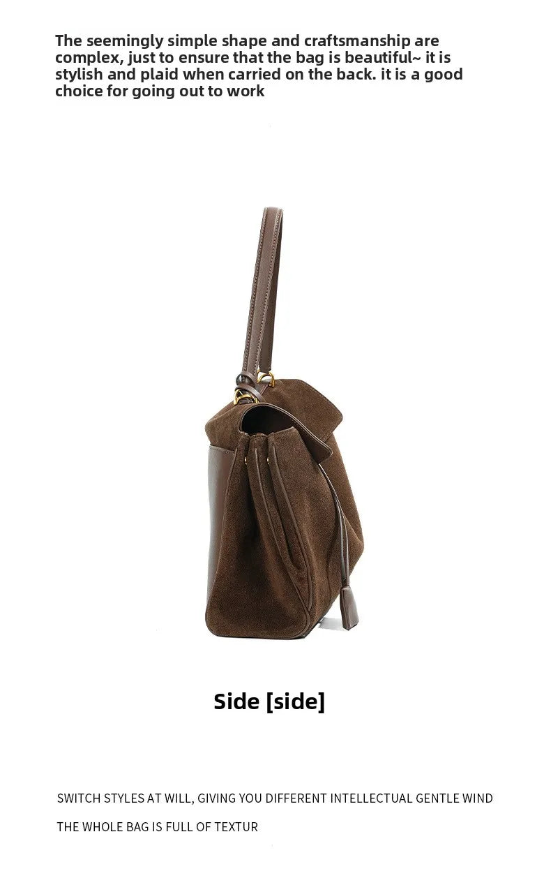 Large Capacity Autumn Winter Suede Leather Tote Bag Frosted Cowhide High-Grade Shoulder Bag for Women