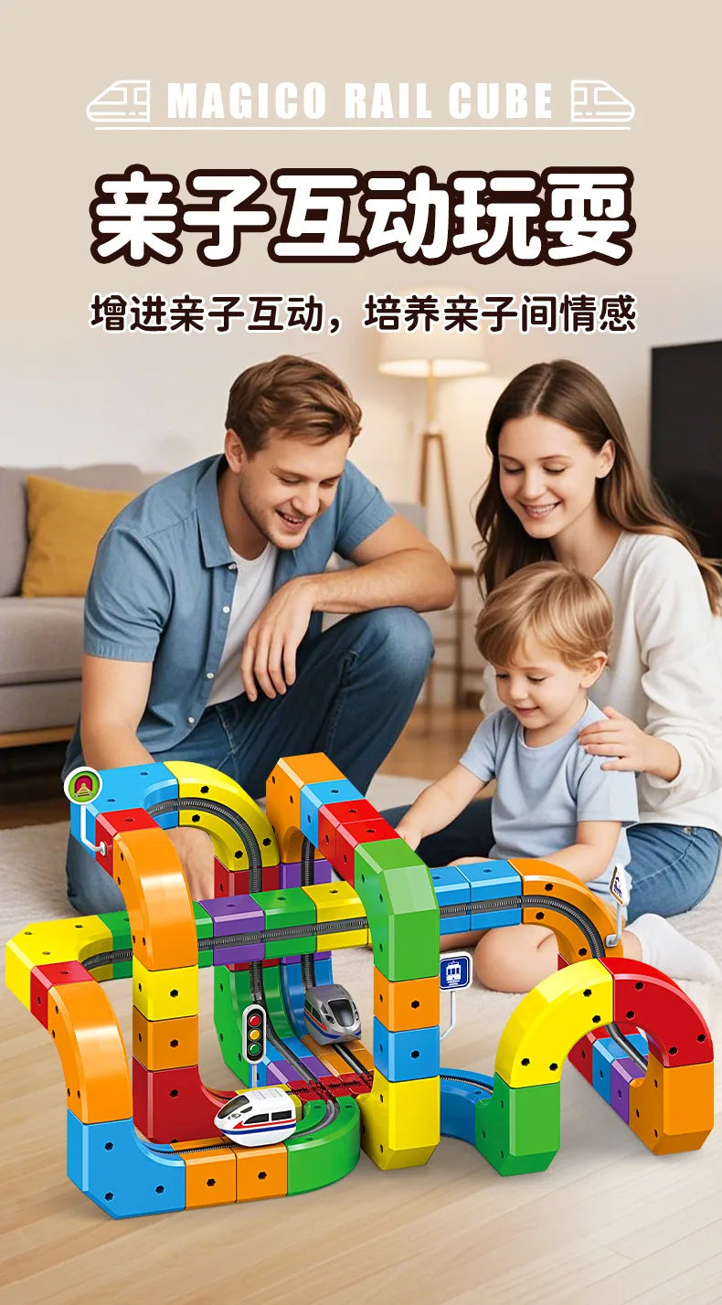 Electric Magnetic Track Set STEM Building Toy with Anti-Gravity Vehicles 100+ Pieces DIY Railway Model Creative Gift for Kids