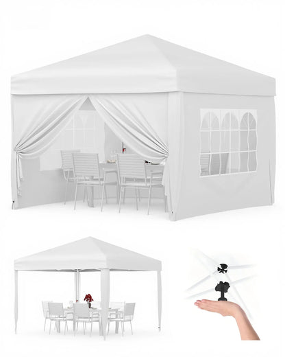 Garvee Heavy Duty 3x3m Folding Gazebo with 4 Sidewalls – Waterproof Outdoor Canopy Tent, UPF 50+ UV Protection – Adjustable Height, Easy Setup, Wheeled Carry Bag, Stakes, Ropes, Sandbags – Garden