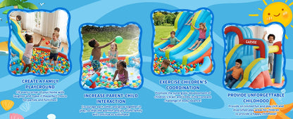 Garvee Kids Bouncy Castle with Water Slide, Large Inflatable with Blower, Jumping Area, Water Gun, Splash Pool, Outdoor Slide, Children’s Play Bouncer for Indoor or Outdoor Garden Games, Backyard Toy