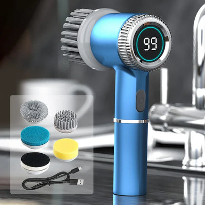 2026 Electric Cleaning Brush LED Display With 5 Replaceable Brush Heads 3-speed Adjustable Cleaning Tool For Kitchen Bathroom
