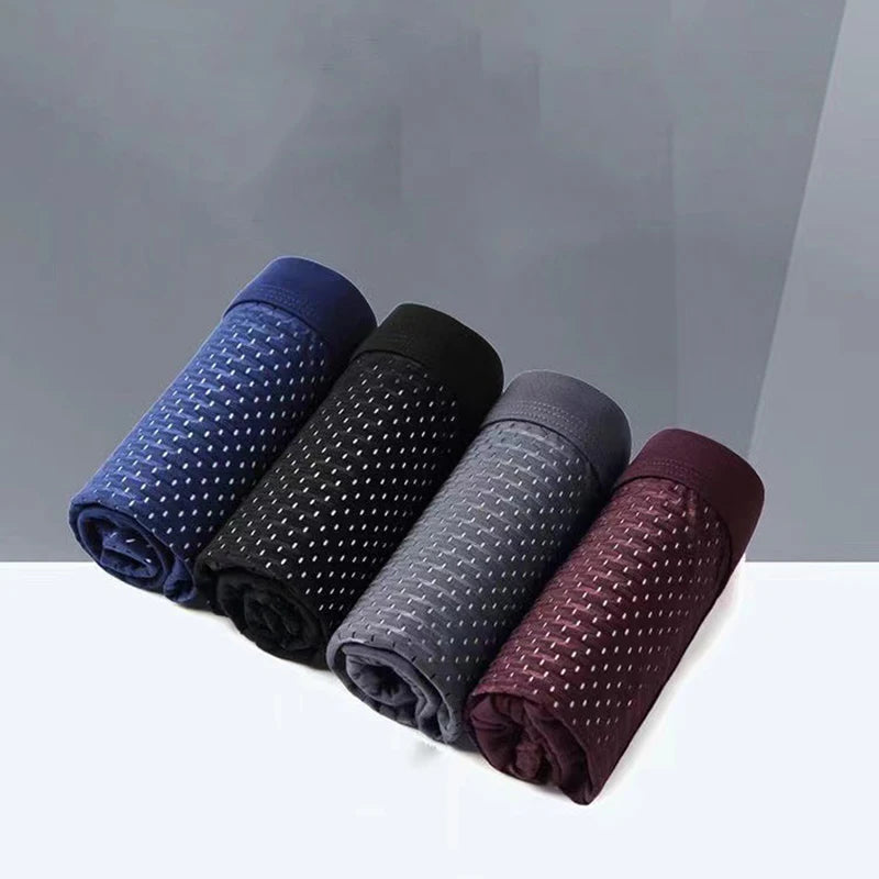 4pcs/lot Men's Underwear Men Boxer Shorts Ice Silk Mesh Boxershorts Plus Size Panties Summer Sexy Breathable Underpants