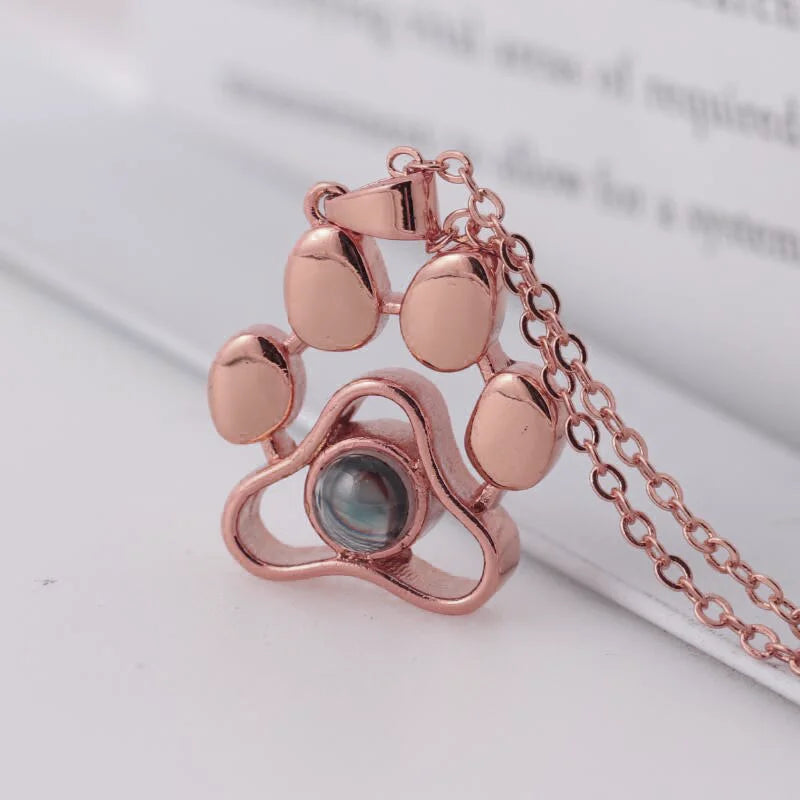 Custom Color Photo Projection Necklace Dog Paw Copper Pendant Titanium Steel Chain 2025 Girlfriend Mom Festival Romantic Gifts