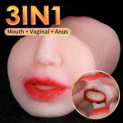 Realistic Vagina3 IN 1 Artificial Masturbator Cup Male Soft Pocket Pussy Deep Throat Oral Blowjob Silicone Massager Sex Toys