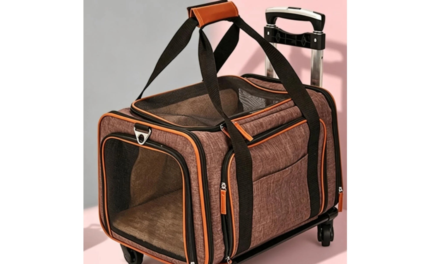 Rolling Mesh Pet Carrier Soft-sided Animal Carrier Breathable Mesh Windows Telescoping Handle for Convenient Transport